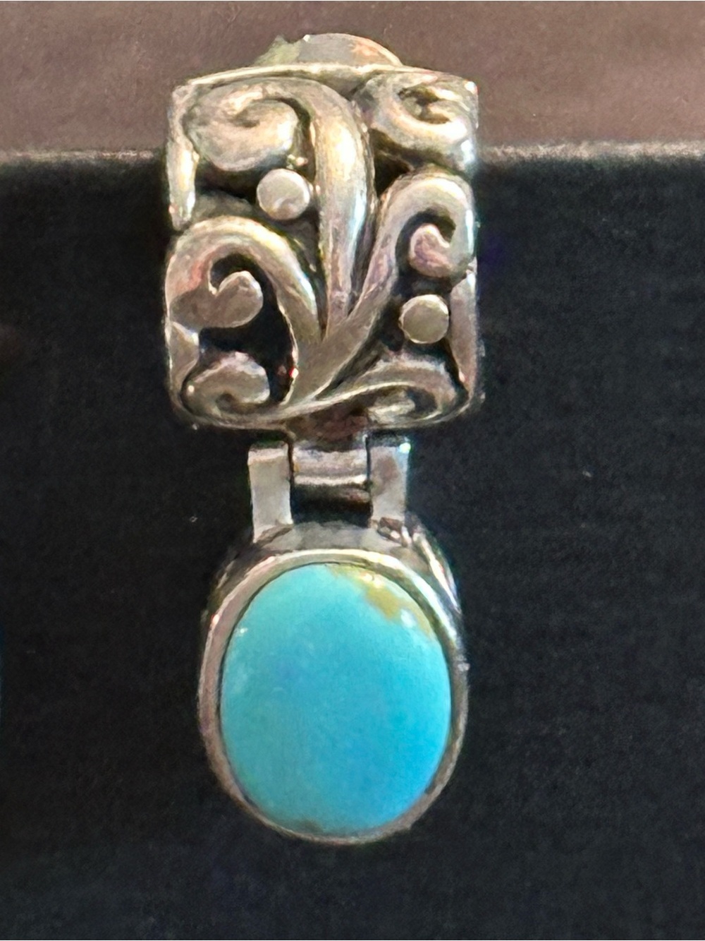 Vintage Sterling Silver Turquoise Drop Hinge Earrings - Picture 3 of 6